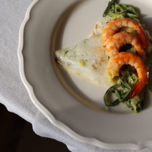 Pescada com Courgette e Camarão